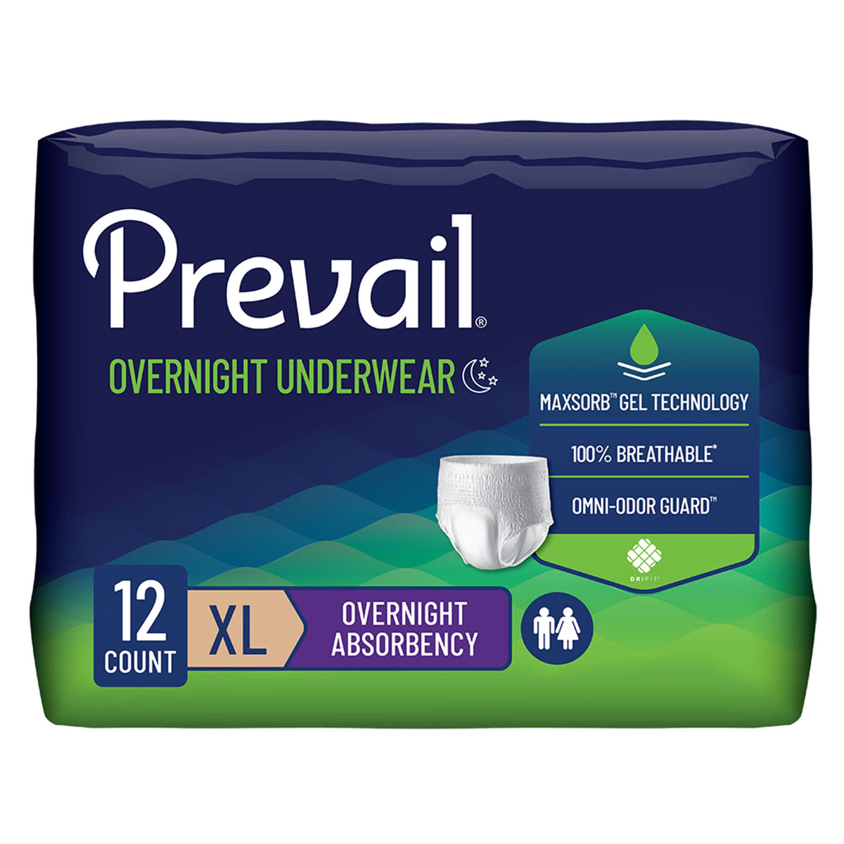 Prevail® Overnight Absorbent Underwear, Extra Large, 48/Cs