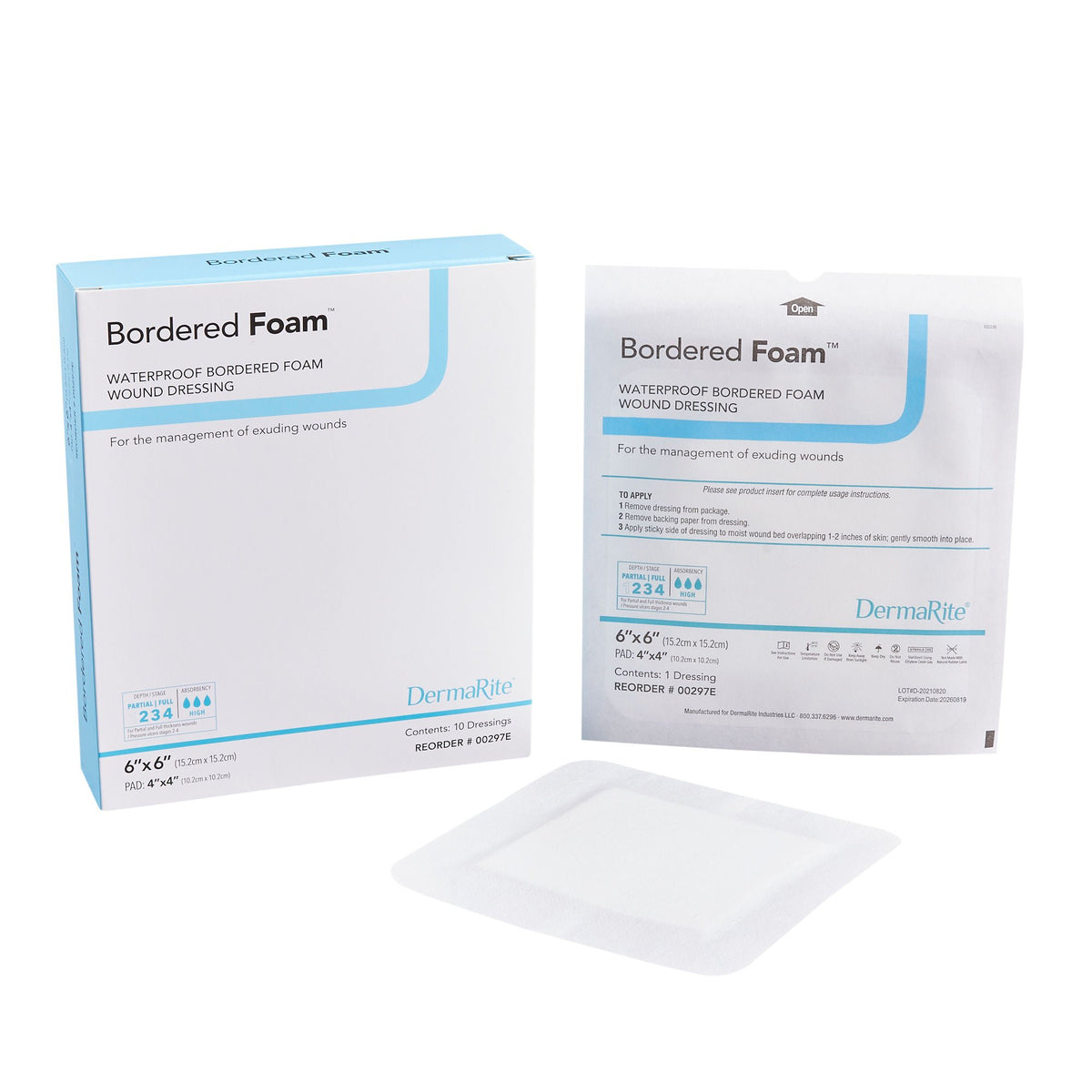 Borderedfoam® Adhesive With Border Foam Dressing, 6 X 6 Inch, 10/Bx