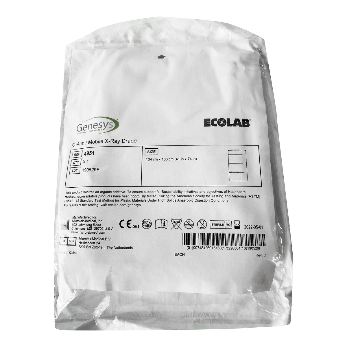 Genesys™/Ecolab® / Mobile X-Ray Drape For C-Arm Imaging Equipment, 41 X 74 Inch, 20/Cs