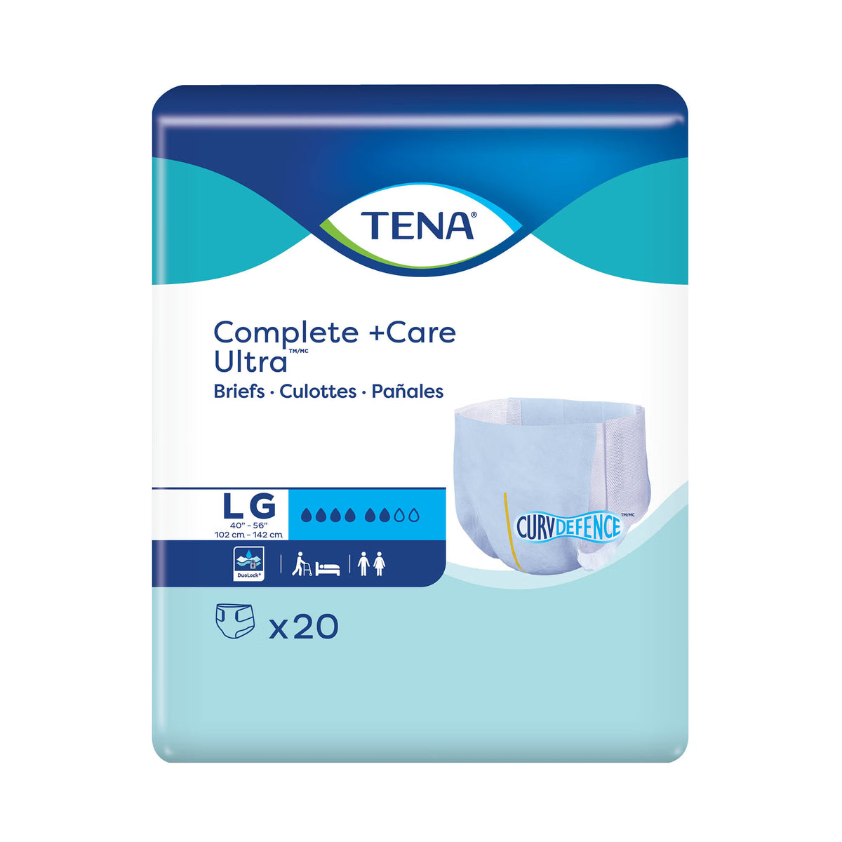 Tena Complete +Care Ultra™ Briefs With Curvdefence™, Large, 80/Cs