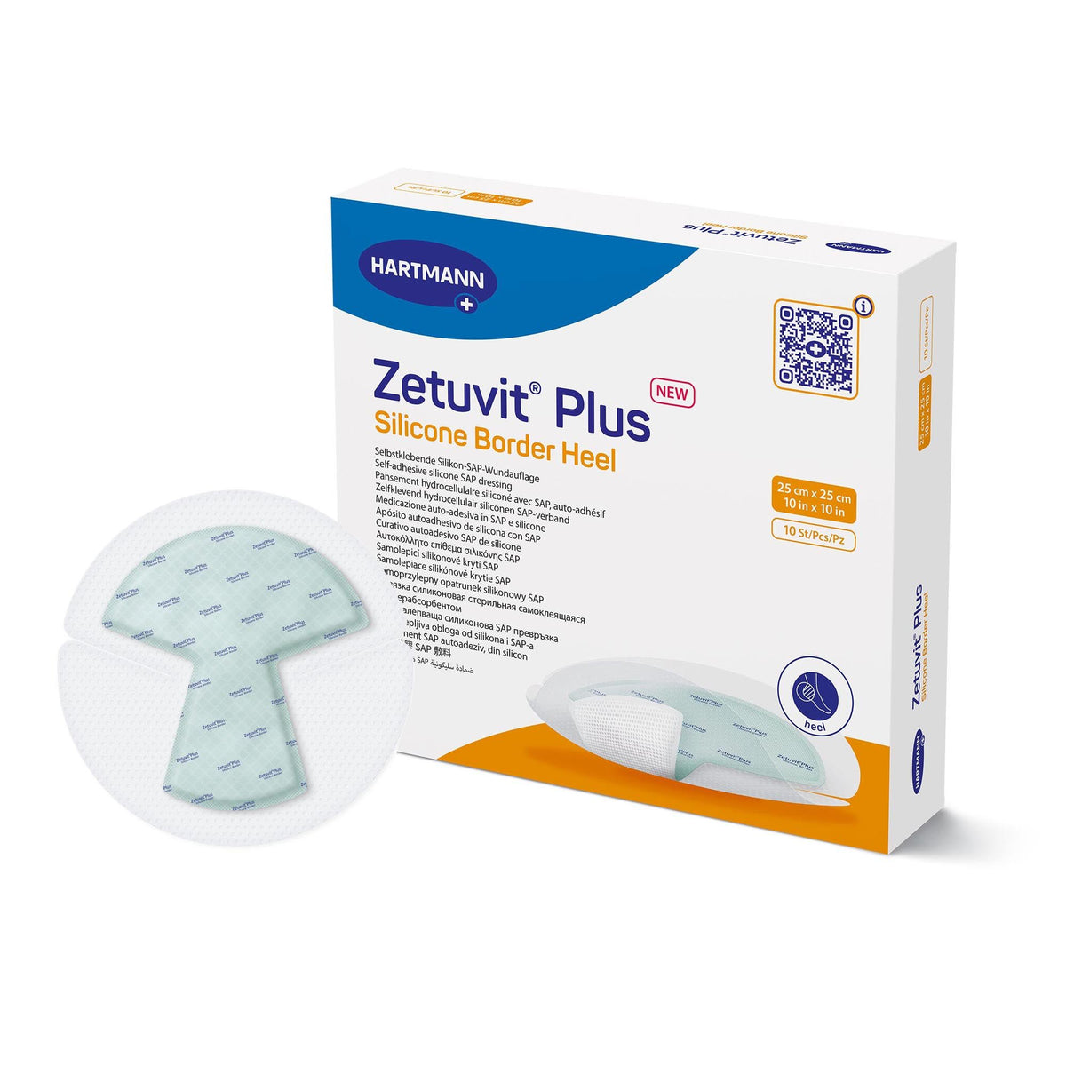 Zetuvit® Plus Silicone Border Super Absorbent Dressing, 10 X 10 Inch Heel, 1/Ea
