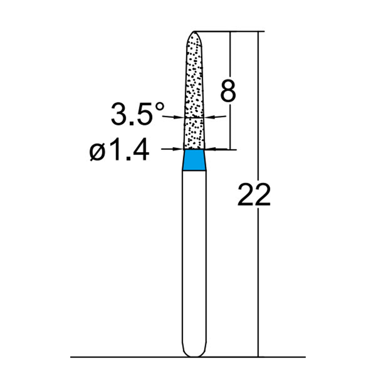 Torpedo, Conical 1.4 mm Dia, Medium Grit Diamond Bur 5 per pack. 294.14M2 - Osung USA