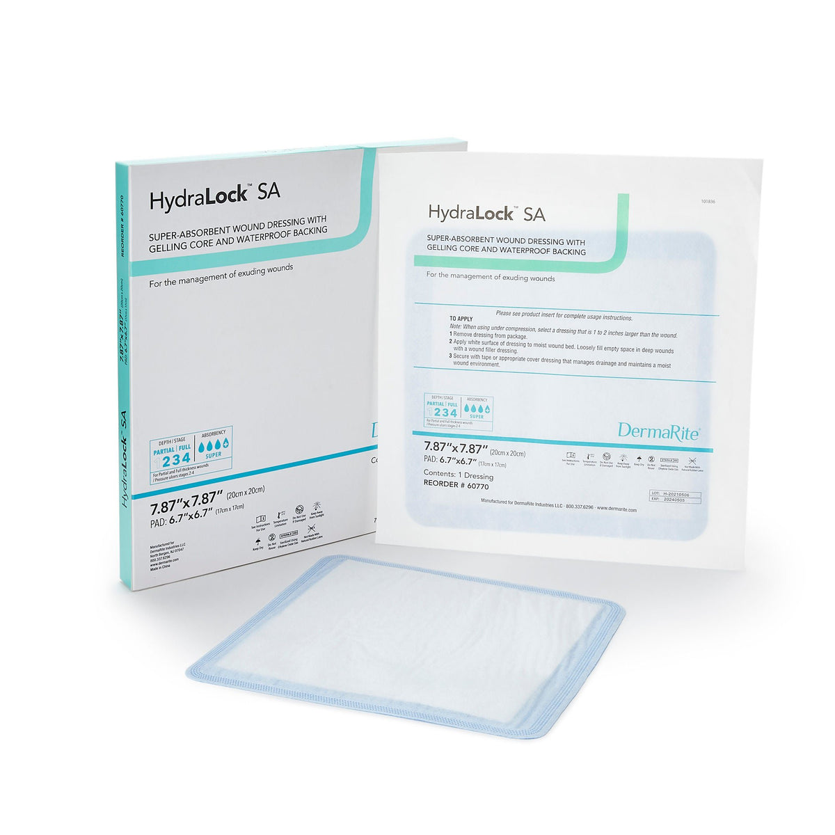 HydraLock™ SA Super Absorbent Dressing, 20 x 20 Centimeter, 10/BX