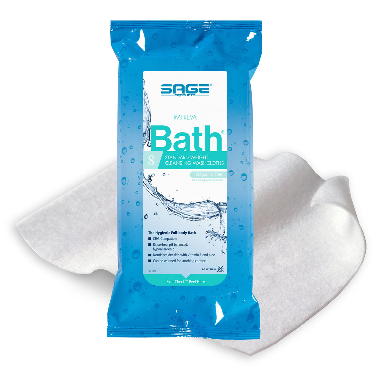 Sage Comfort Bath Rinse-Free Wipes, Aloe, Unscented, Soft Pack, 60/CS