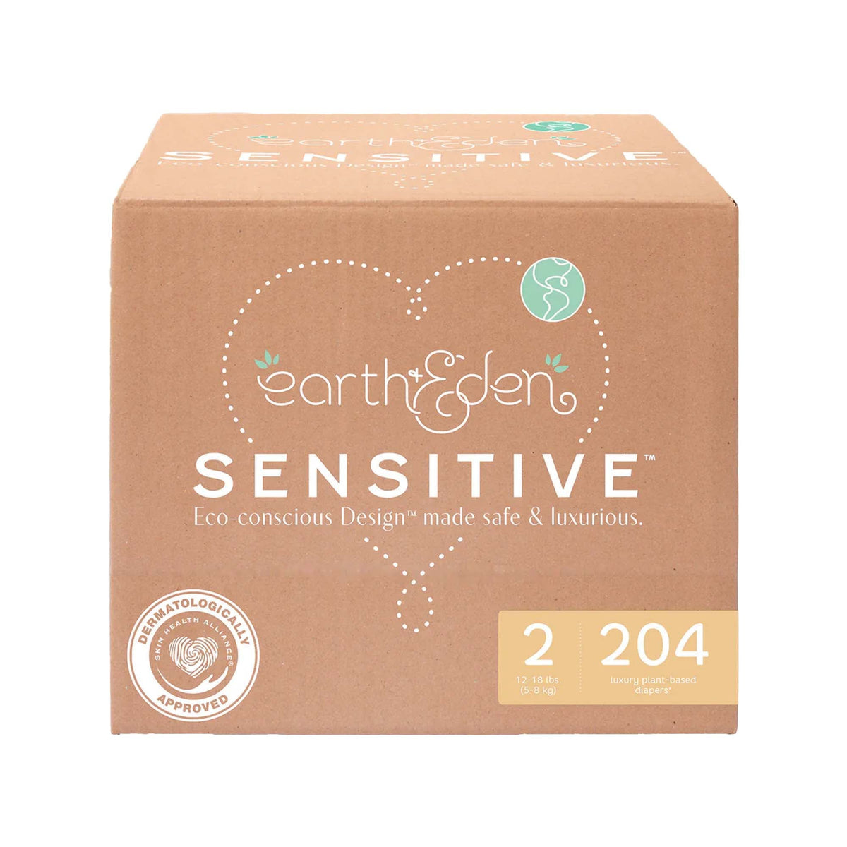 Earth & Eden Sensitive Baby Diapers, Size 2 for Babies Weighing 12 – 18 lbs., 204/CS