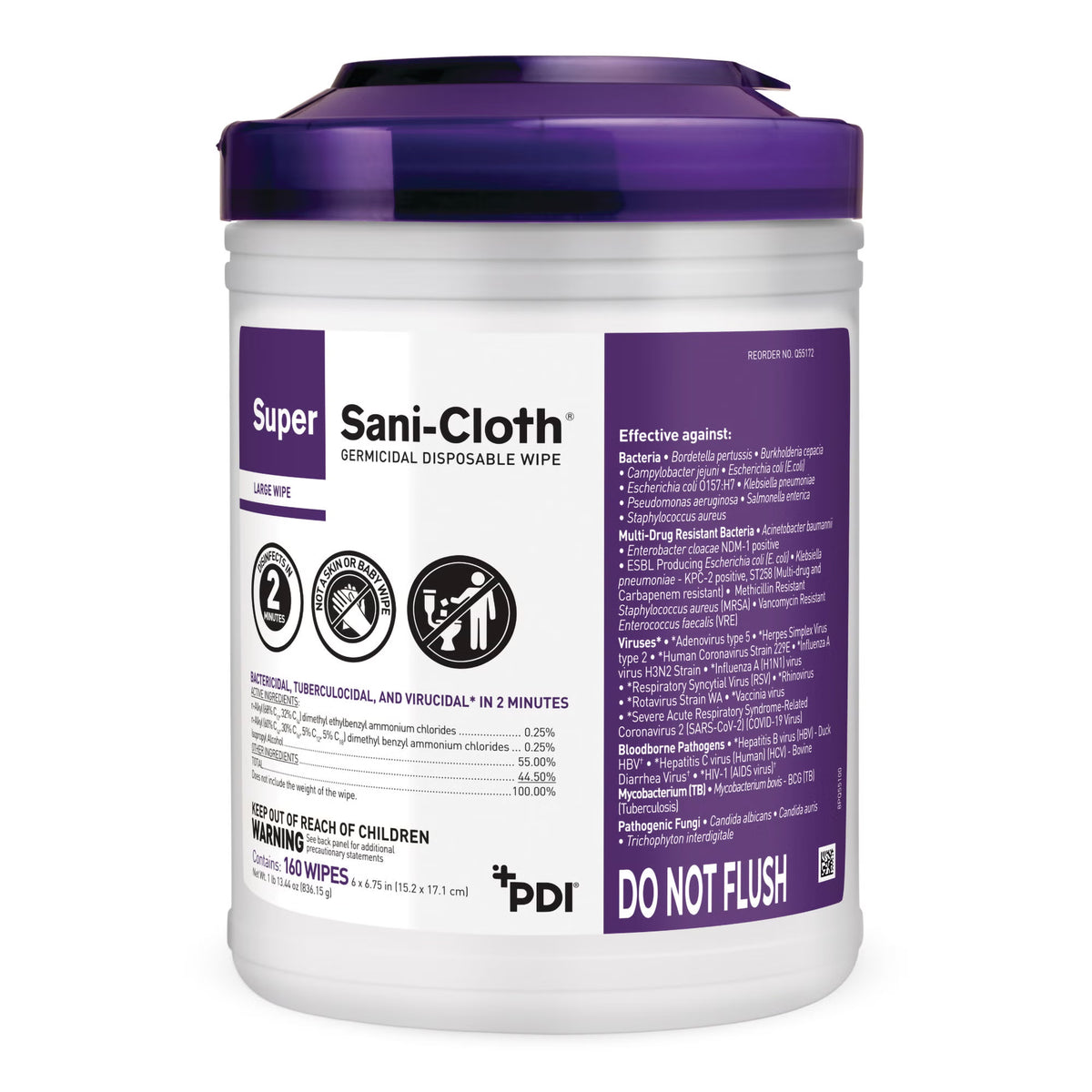 Super Sani-Cloth® Large Germicidal Disinfectant Wipes, Canister, 160 Ct., 1920/Cs