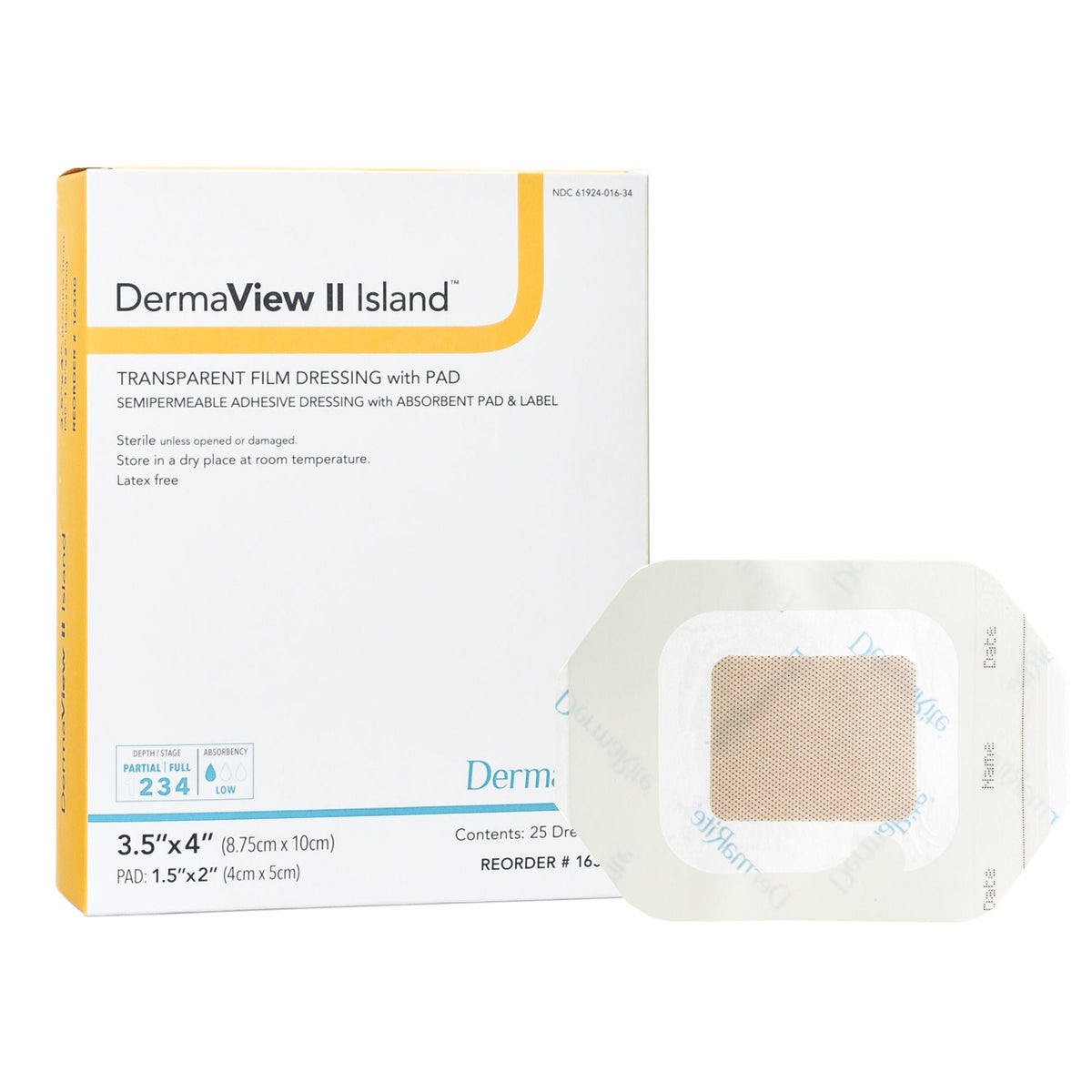 DermaView II™ Island Transparent Film Dressing with Pad, 3.5 x 4 Inch, 25/BX