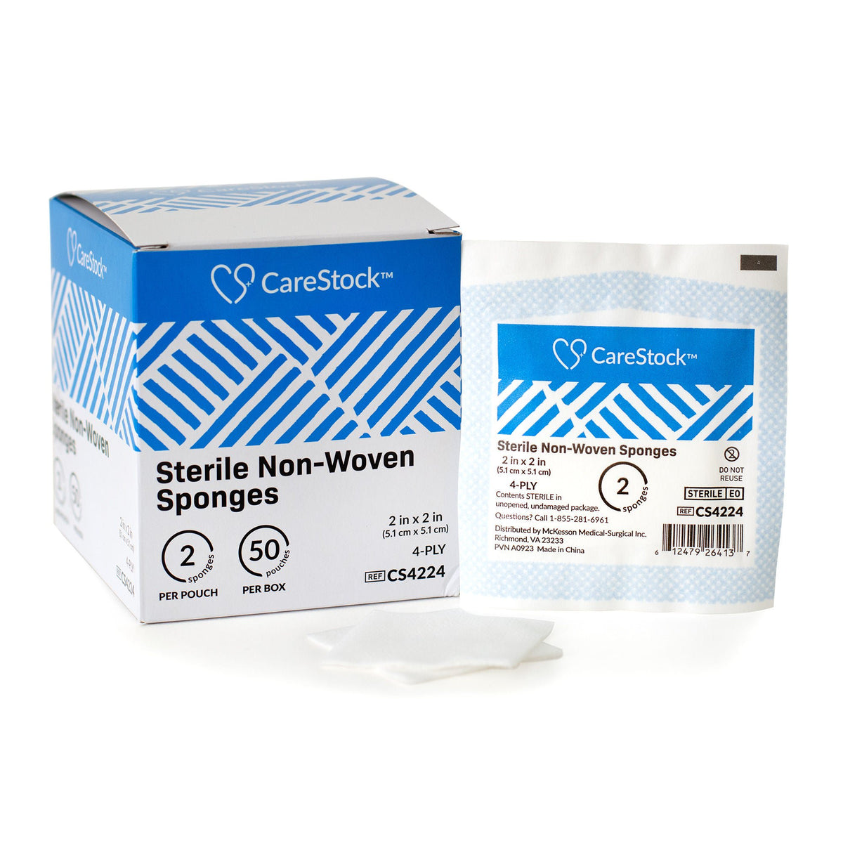 Carestock™ Sterile Nonwoven Sponge, 2 X 2 Inch, 4-Ply, 1500/Cs
