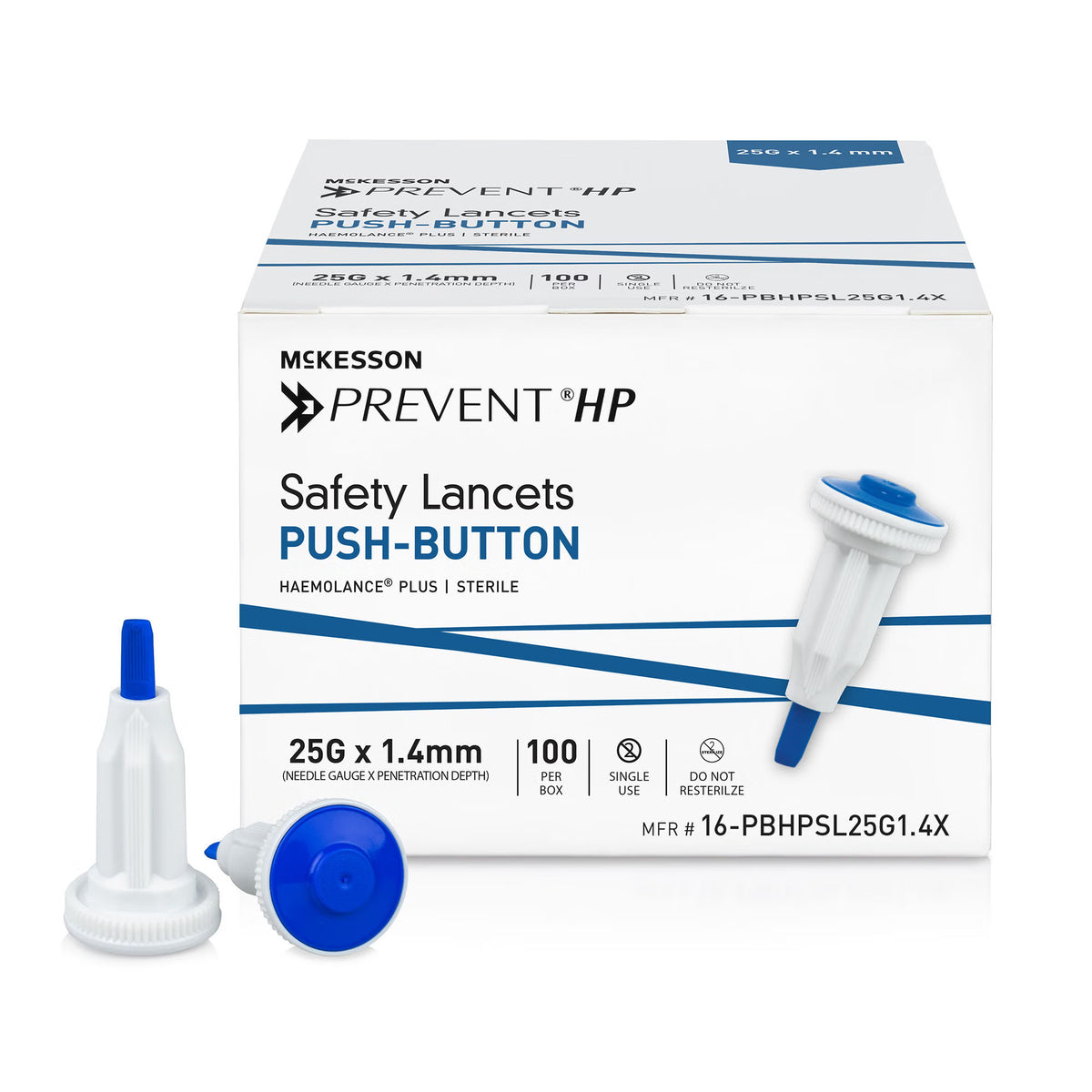 McKesson Prevent® HP Push Button Safety Lancet, 25 Gauge, 1.4 mm, 2000/CS