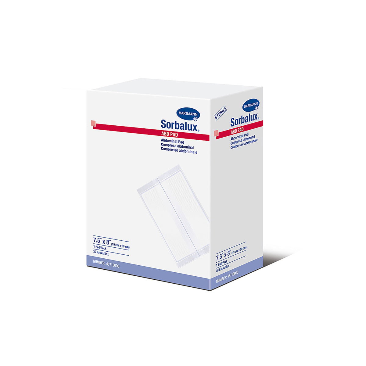 Sorbalux® Abd Sterile Abdominal Pad, 7-1/2 X 8 Inch, 1-Ply, 240/Cs