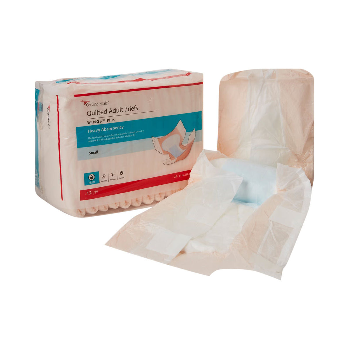Wings™ Plus Heavy Absorbency Incontinence Brief, Small, 96/Cs