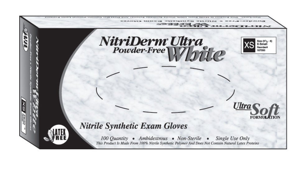 Nitriderm® Ultra White Nitrile Exam Glove, Large, White, 1000/Cs