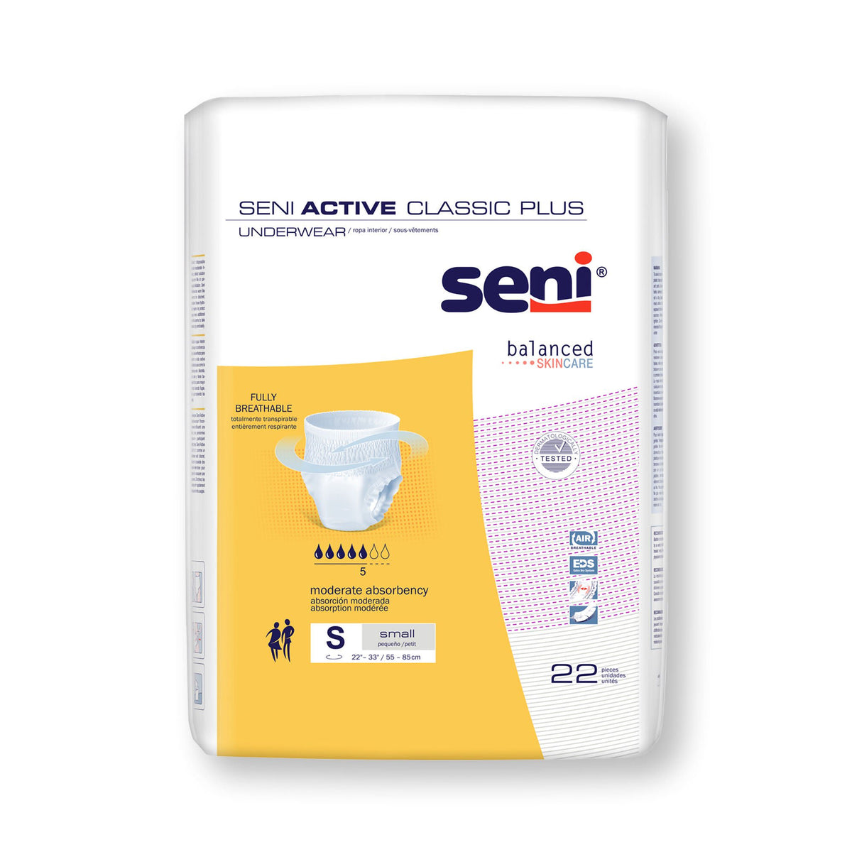 Seni® Active Classic Plus Moderate Absorbent Underwear, Small, 22/Pk