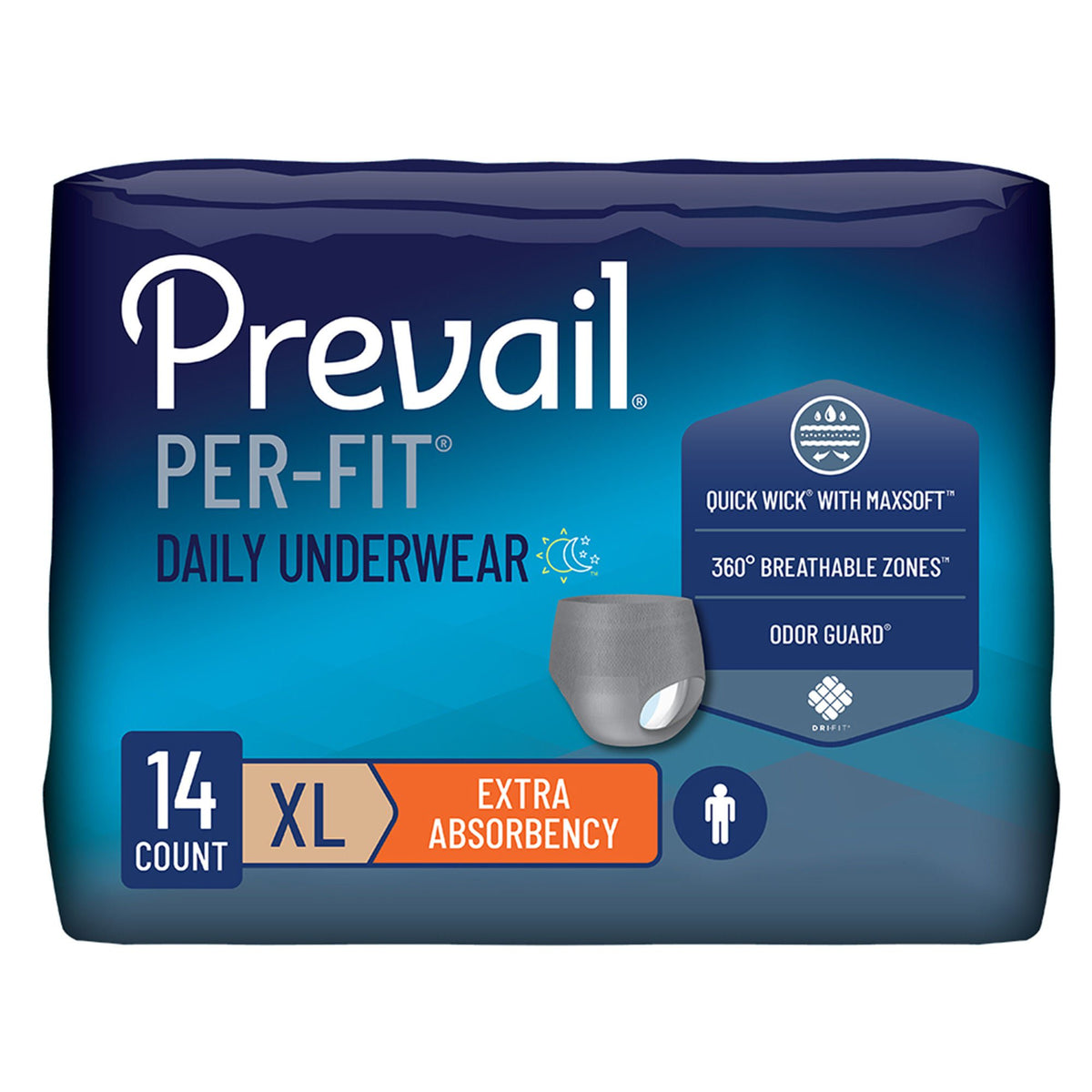 Prevail® Per-Fit® Men Adult Moderate Absorbent Underwear, X-Large, White, 56/Cs