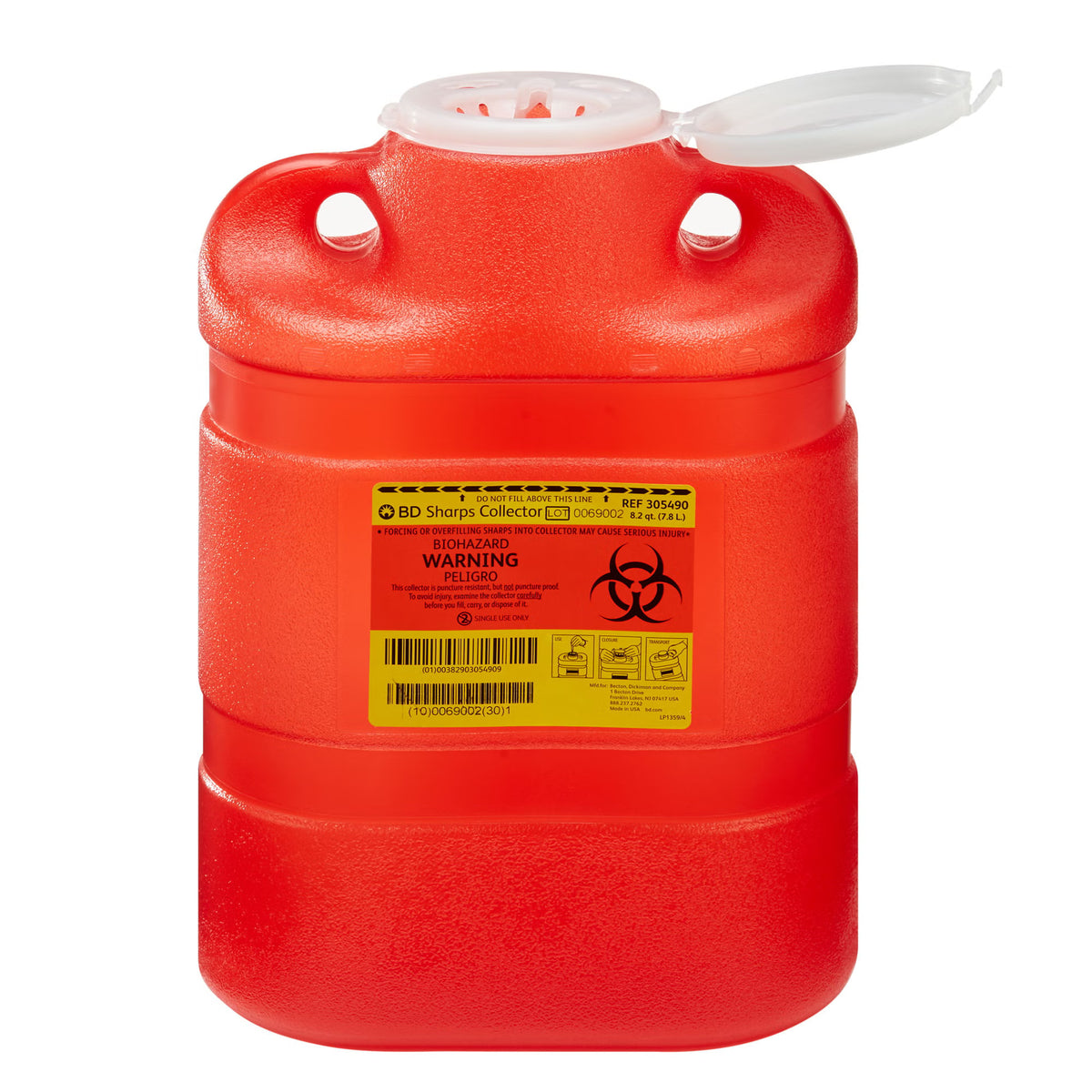 BD Sharps Container, 8.2 Quart, 9.4 x 13.4 x 5.3 Inch, 12/CS