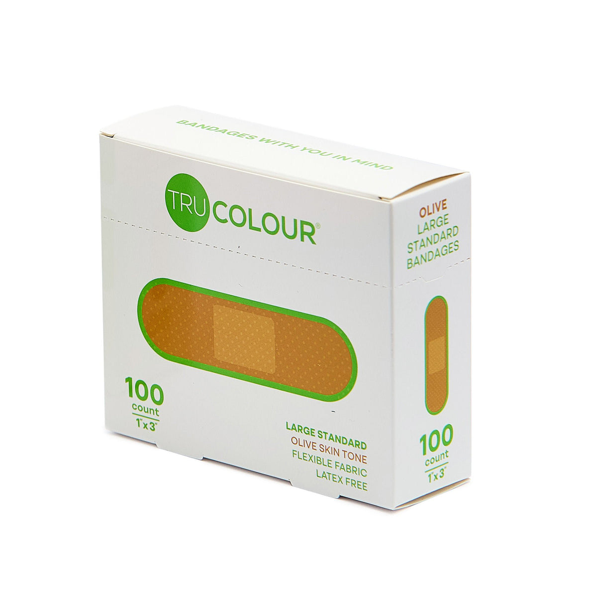 Tru-Colour Skin Tone Shade Fabric Bandage Adhesive Strips – Olive, 1 X 3 Inch, 12/Cs