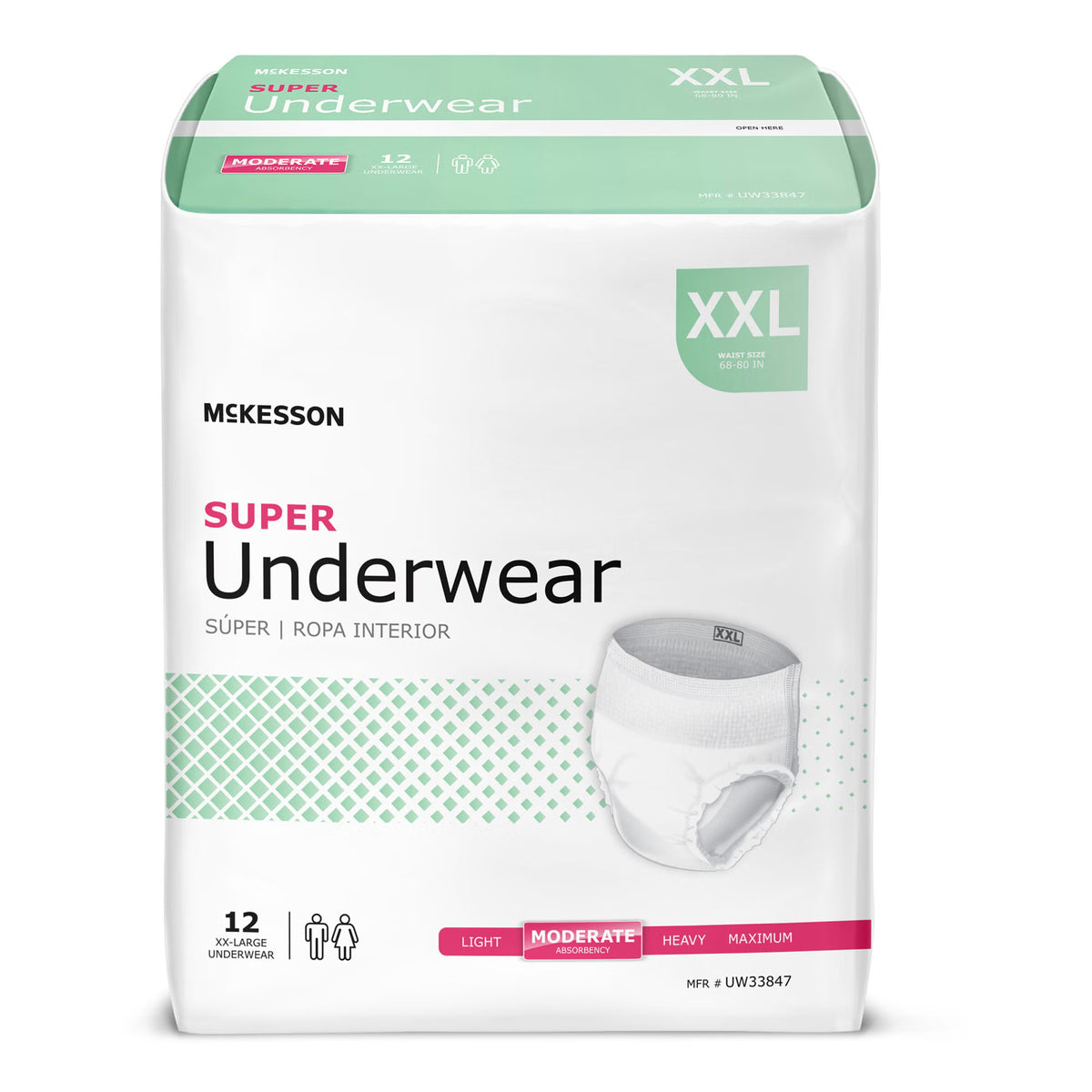 Mckesson Super Moderate Absorbency Incontinence Underwear, 2X-Large, 48/Cs