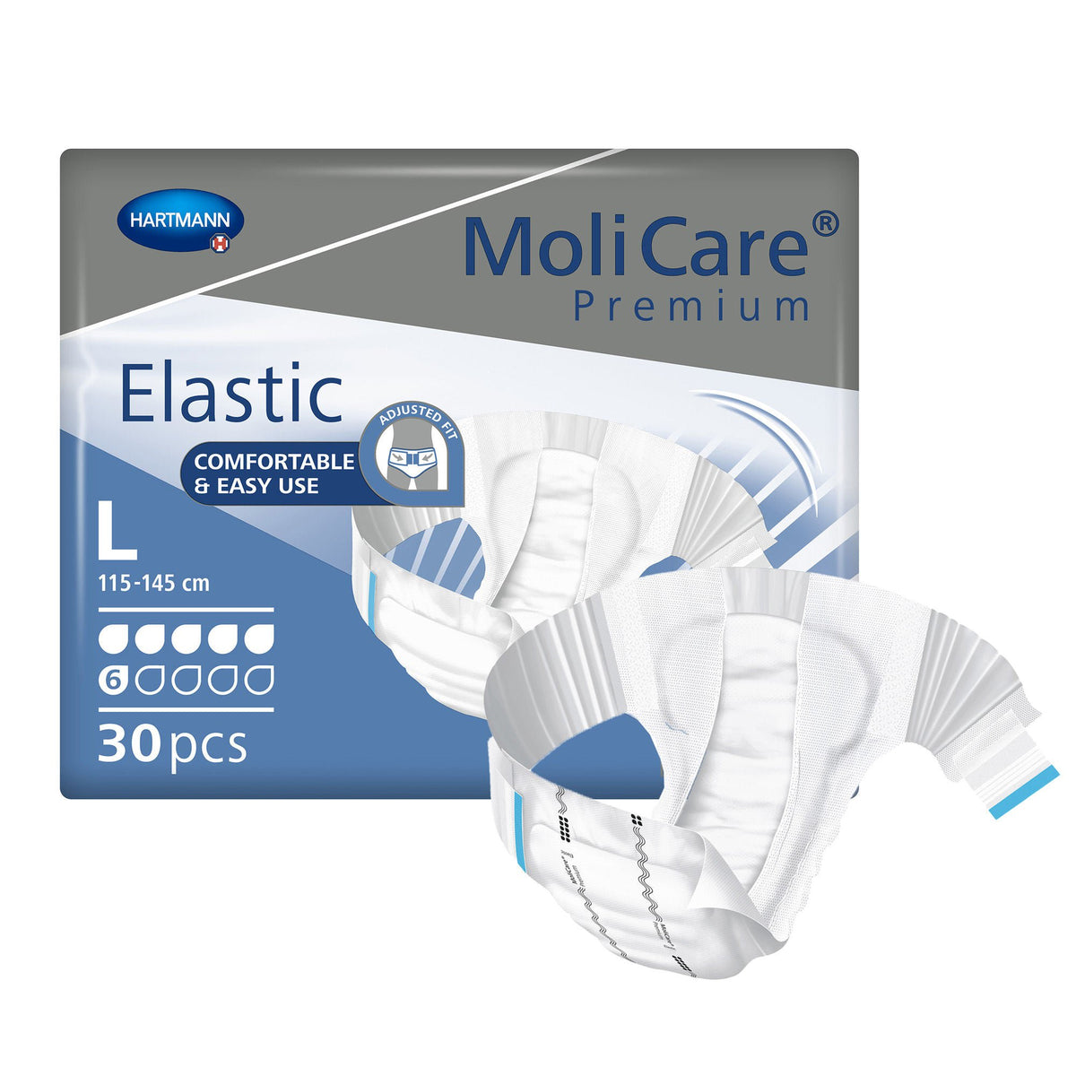 Molicare® Premium Elastic 6 Drop Absorbency Incontinence Briefs, Large, 90/Cs