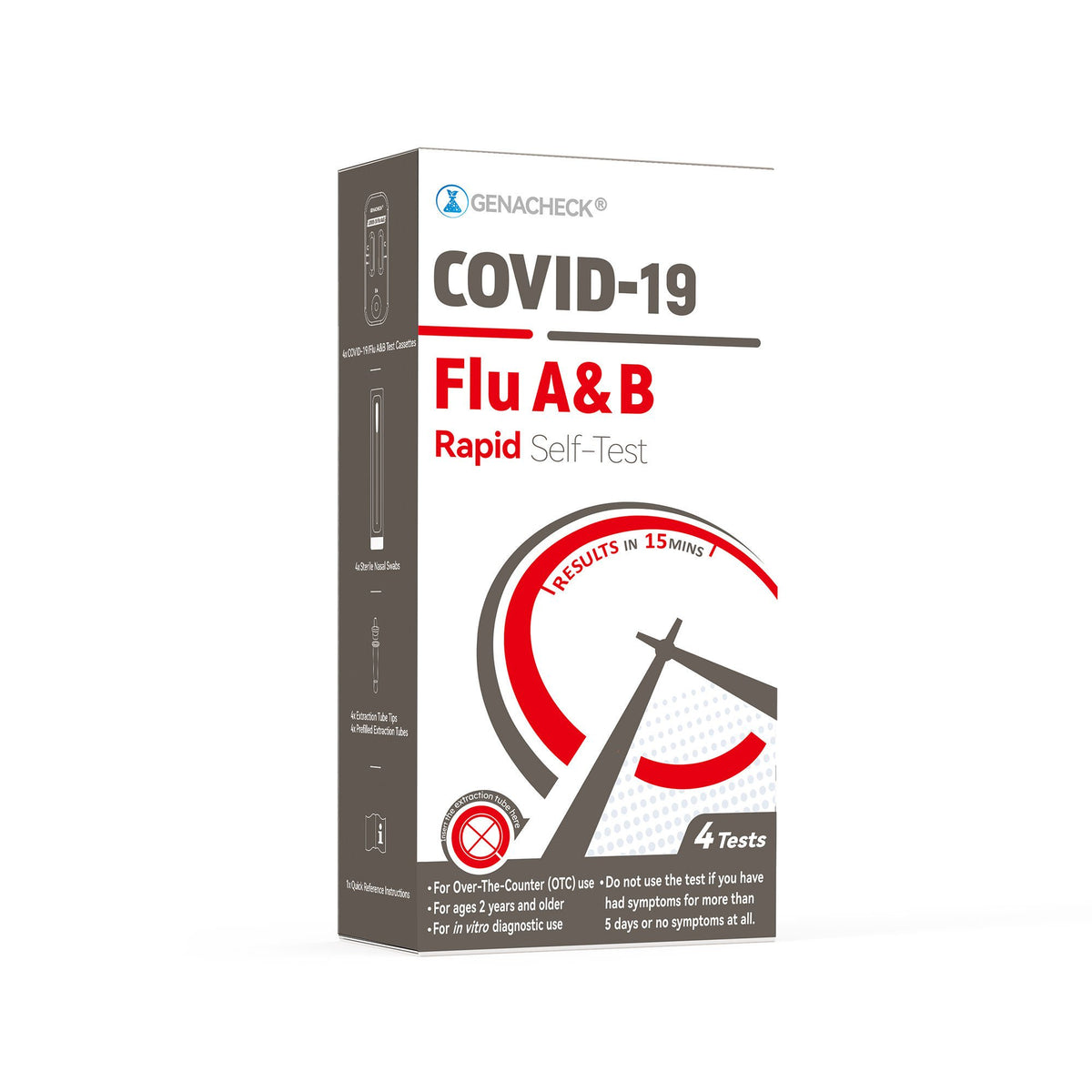 Genacheck® Covid-19 / Flu A & B Rapid Self-Test, 4/Kt