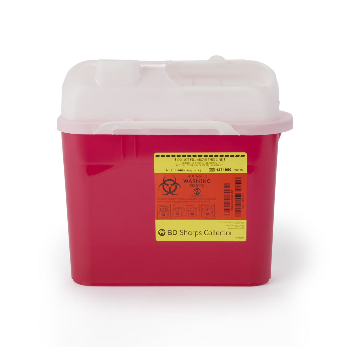 BD Sharps Container, 5.4 Quart, 16-3/5 x11-7/10 x 4-1/2 Inch, 20/CS