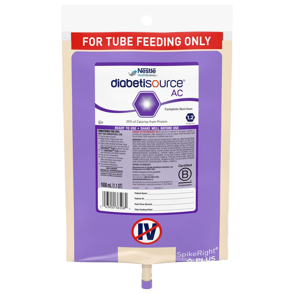 Diabetisource® AC Tube Feeding Formula, 33.8 oz. Bag, 1/EA
