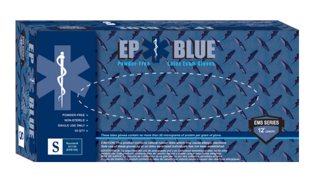 Dermassist® Ep Blue™ Latex Extended Cuff Length Exam Glove, Large, Blue, 50/Bx