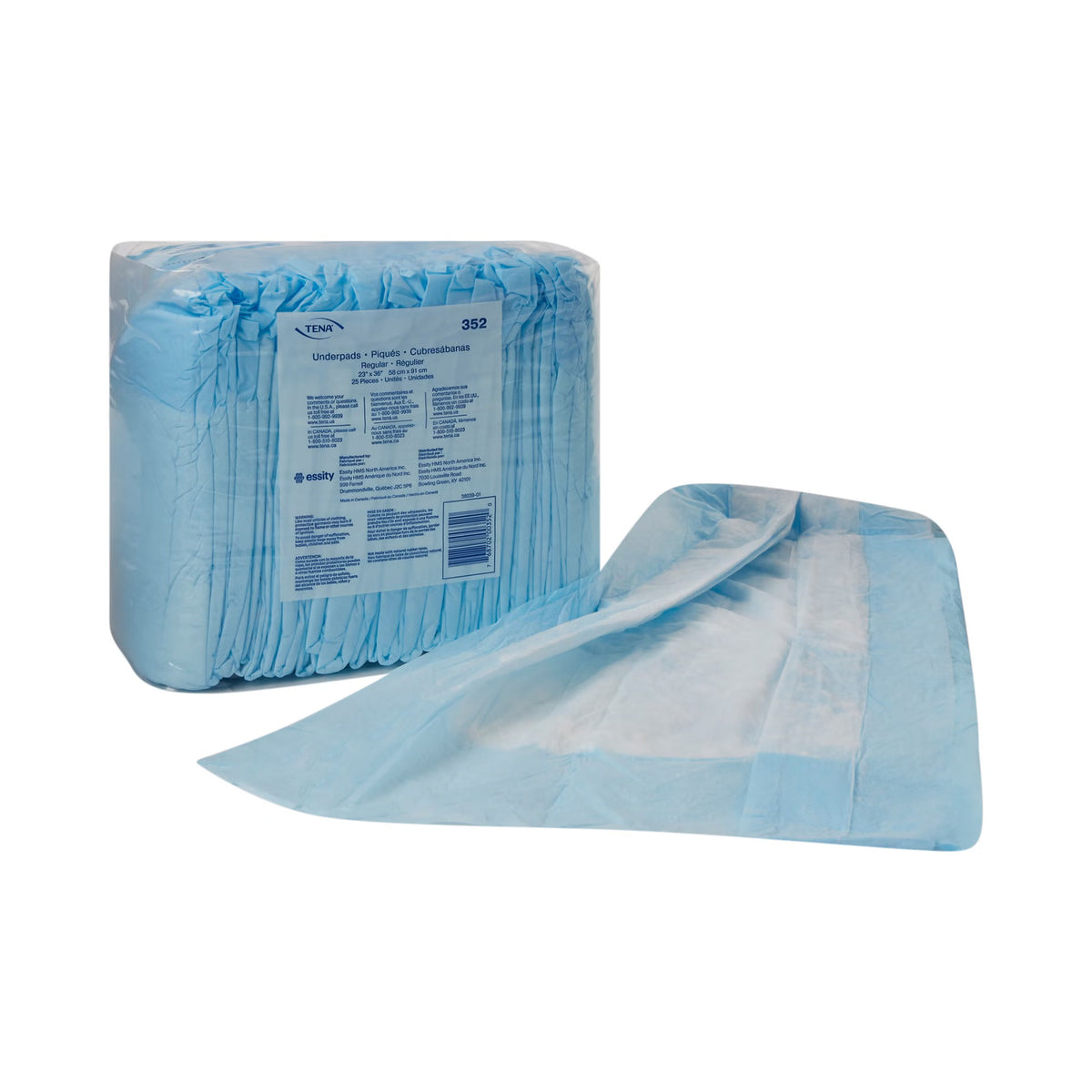 Tena® Regular Underpads, Light Absorbency, Blue, Disposable, 23 x 36 Inch, 150/CS