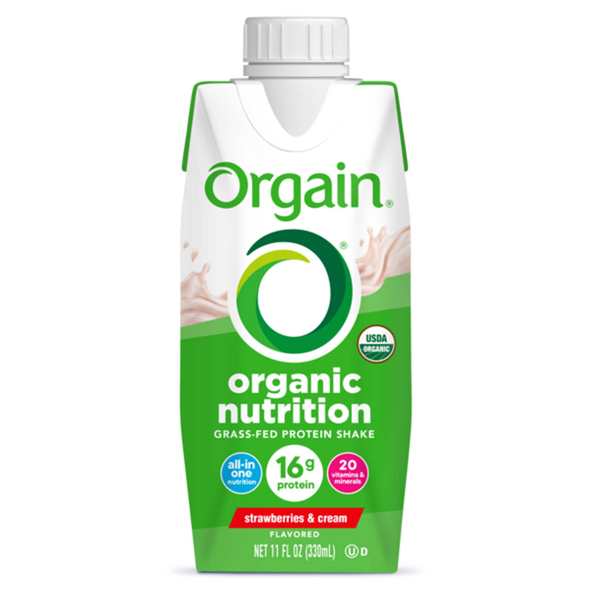 SHAKE, NUTRTN ORGANIC ORGAIN STRWBRY&CRM 3X4 330ML (12/CS), 12/CS