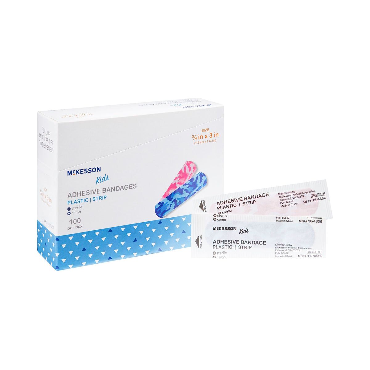 Mckesson Kids™ Kid Design (Blue / Pink Camo) Adhesive Strip, 3/4 X 3 Inch, 2400/Cs