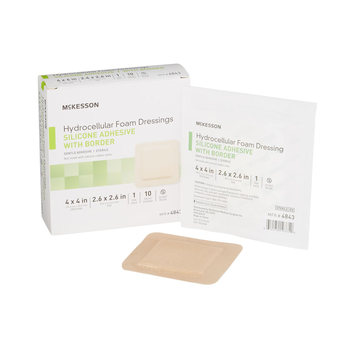 Mckesson Silicone Adhesive With Border Silicone Foam Dressing, 4 X 4 Inch, 10/Bx