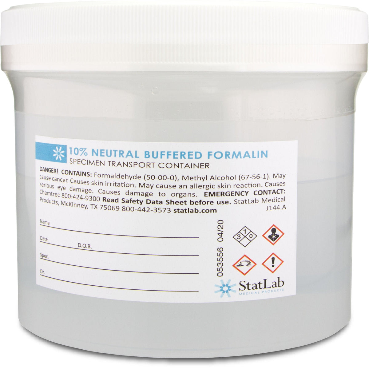 StatLab Prefilled Formalin Container, 500 mL Fill in 1,000 mL, 4/CS