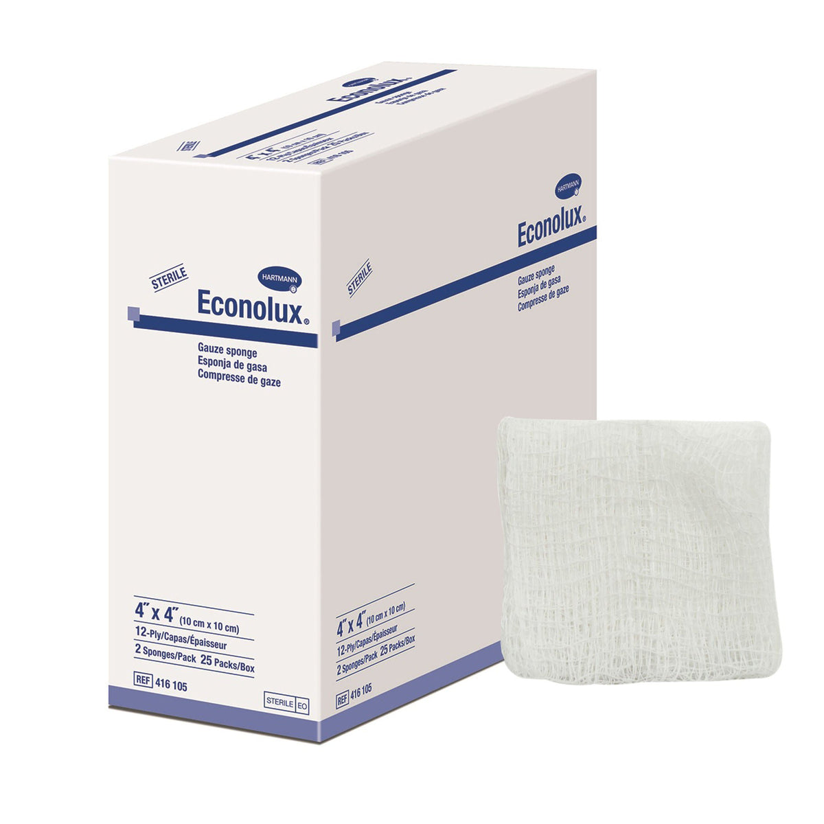 Econolux® Sterile Gauze Sponge, 4 X 4 Inch, 12-Ply, 600/Cs