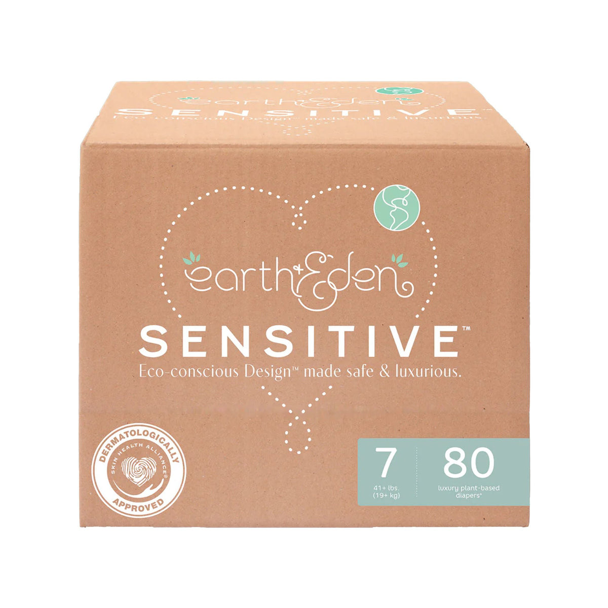 Earth & Eden Sensitive Baby Diapers, Size 7 for Babies Weighing 41+ lbs., 80/CS