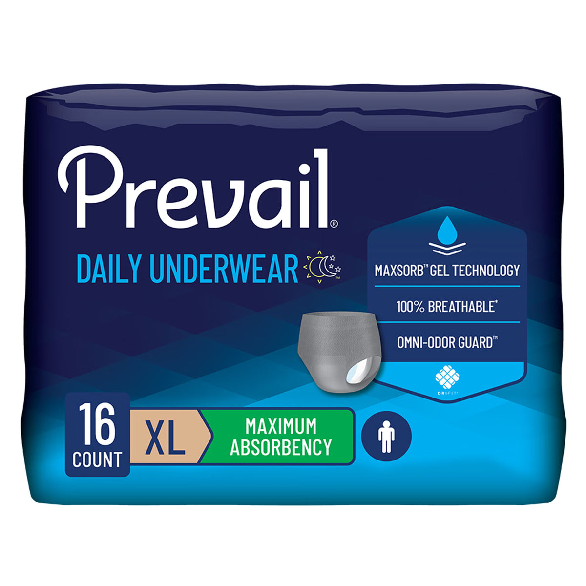 Prevail® Daily Underwear Maximum Absorbent Underwear, Extra Large, 64/Cs