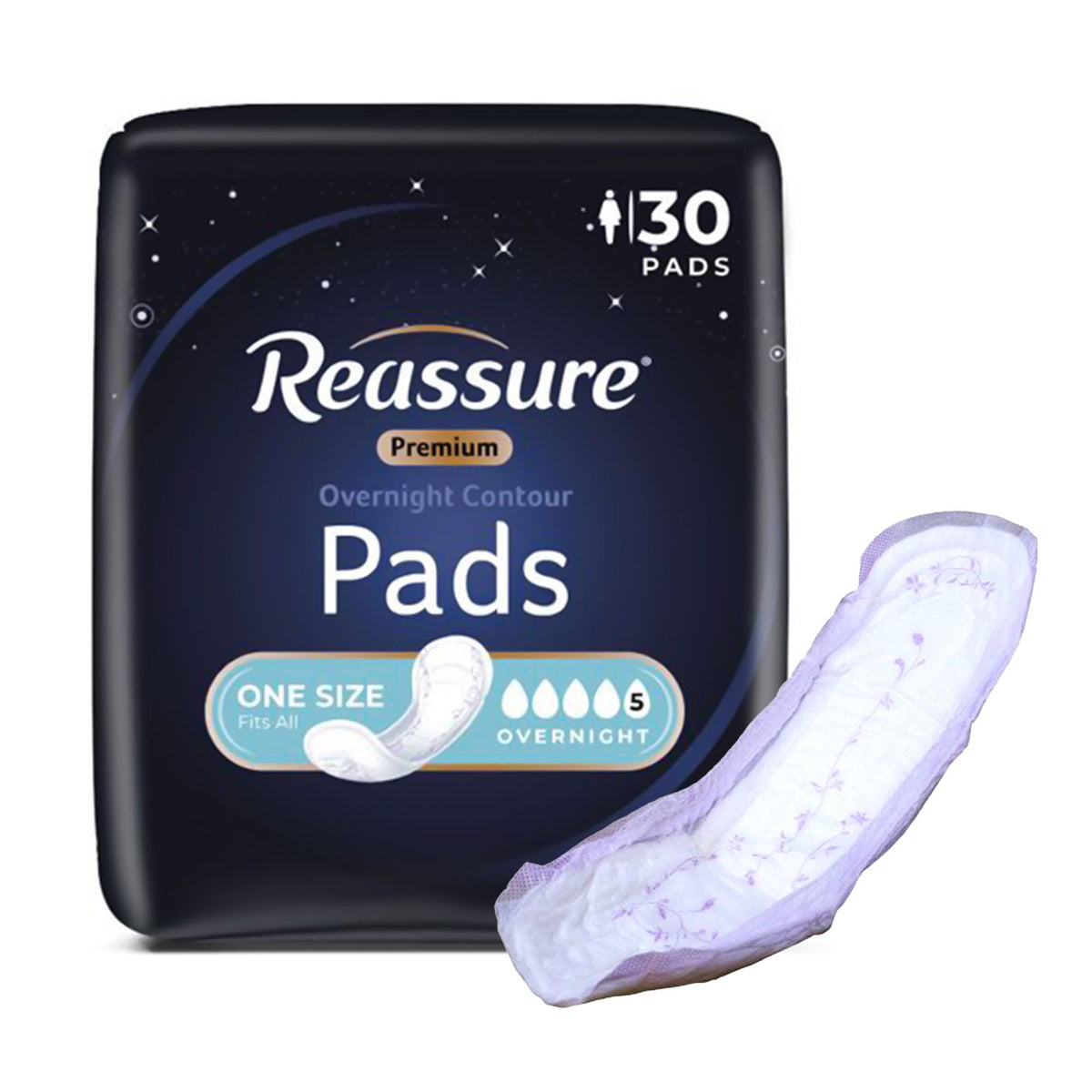 Pad, Incont Overnight Reassureprem Contour (30/Bg 4Bg/Cs), 120/Cs