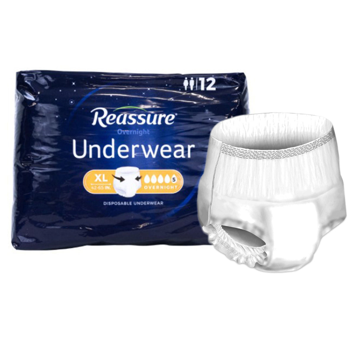 Reassure® Overnight Underwear, Incontinence, Extra Large, 48/Cs