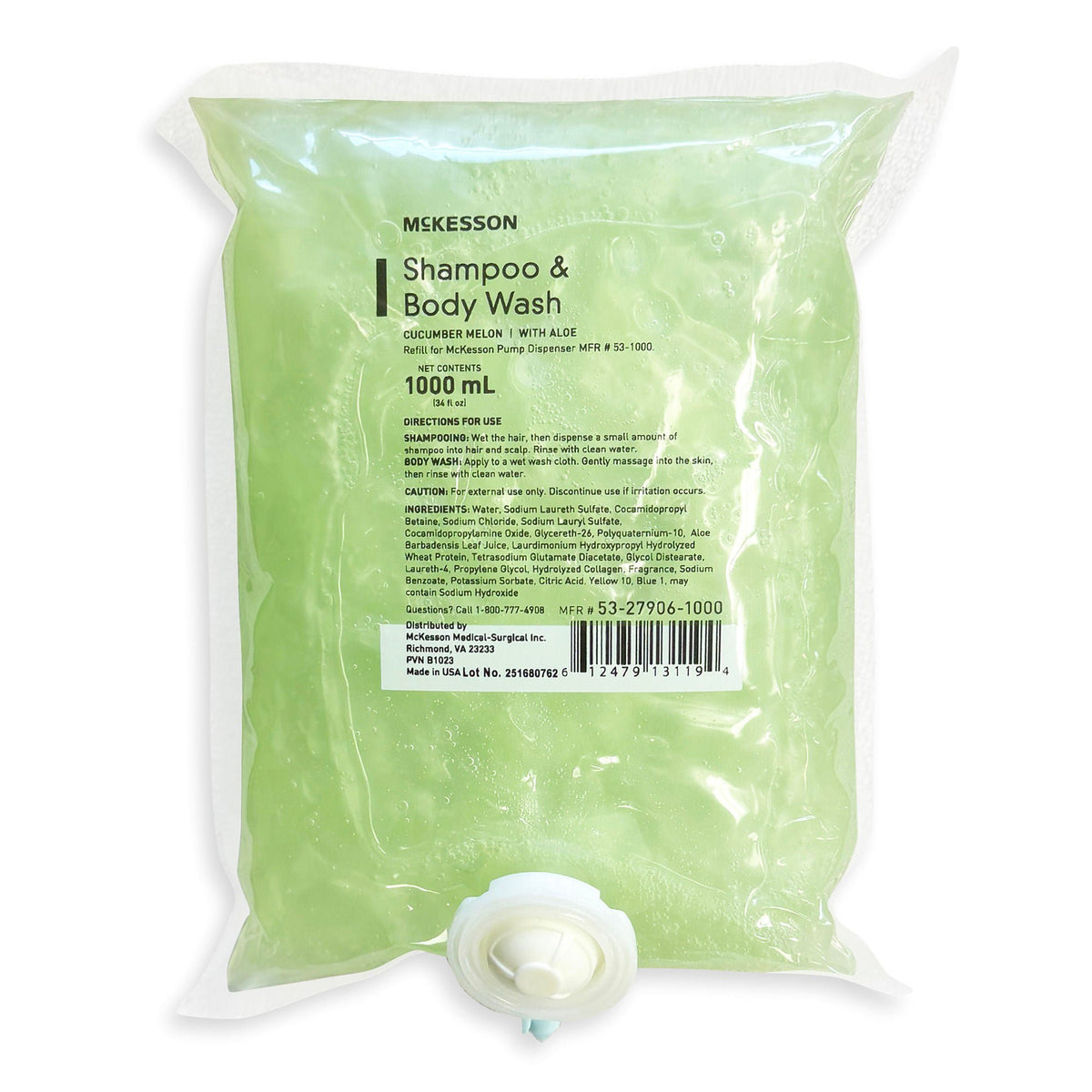 Mckesson Shampoo And Body Wash Dispenser Refill Bag 1000 Ml, Cucumber Melon, 10/Cs