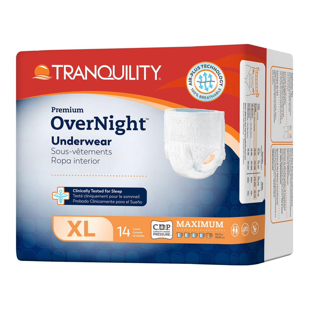 Tranquility Premium Overnight Disposable Absorbent Underwear, Xl, 56/Cs