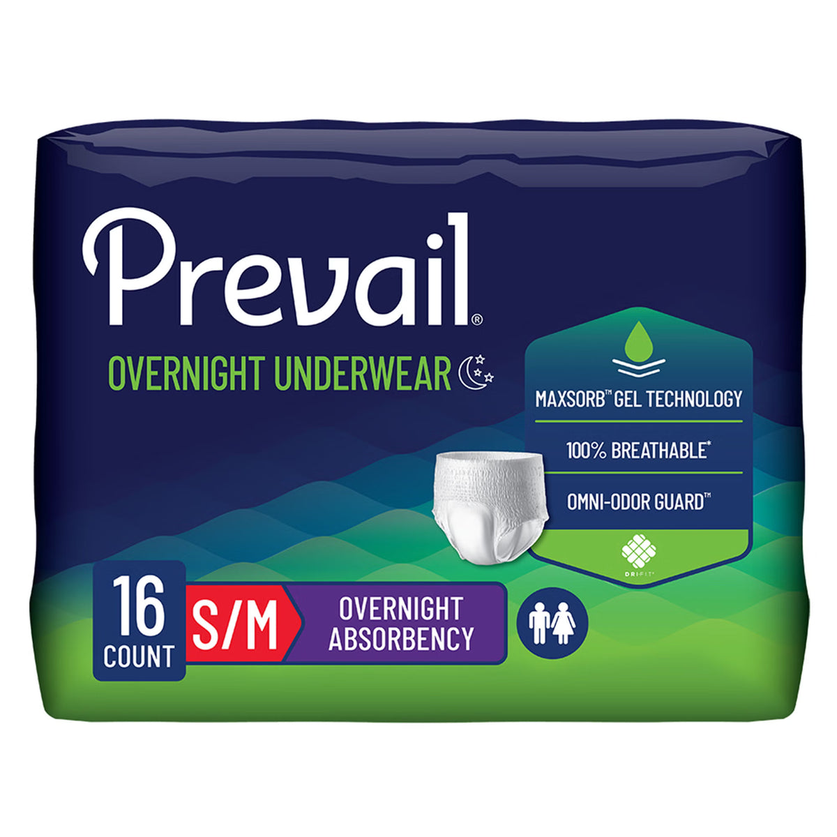 Prevail® Overnight Absorbent Underwear, Small, 64/Cs