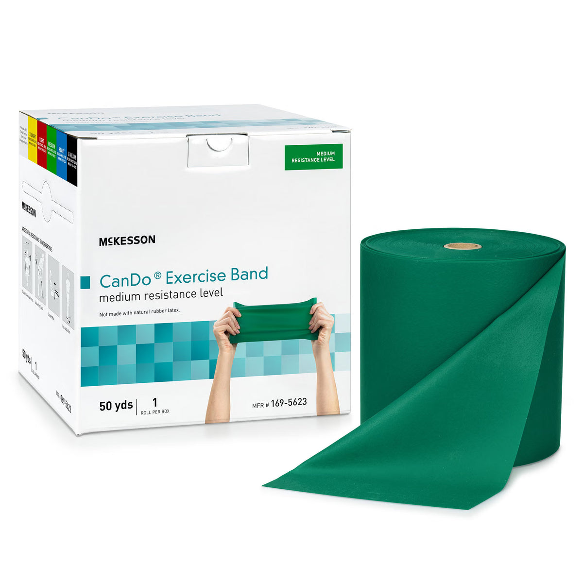 McKesson CanDo® Exercise Medium Resistance Band, Green, 5 Inch x 50 Yard, 1/EA