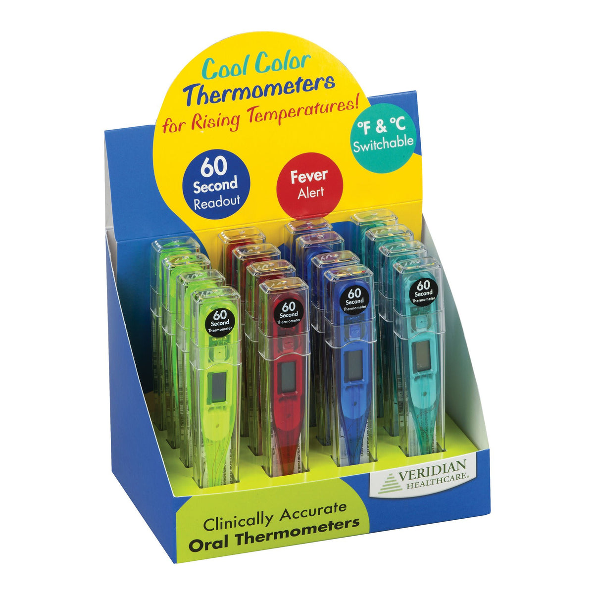 60 Second Digital Thermometers, 16 Piece Display, 16/Pk