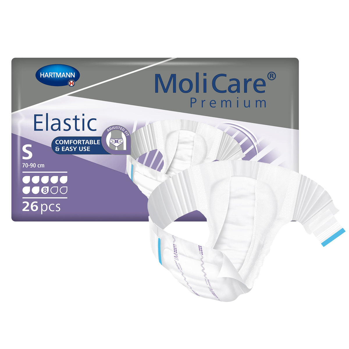 Molicare® Premium Elastic 8 Drop Absorbency Incontinence Briefs, Small, 26/Bg