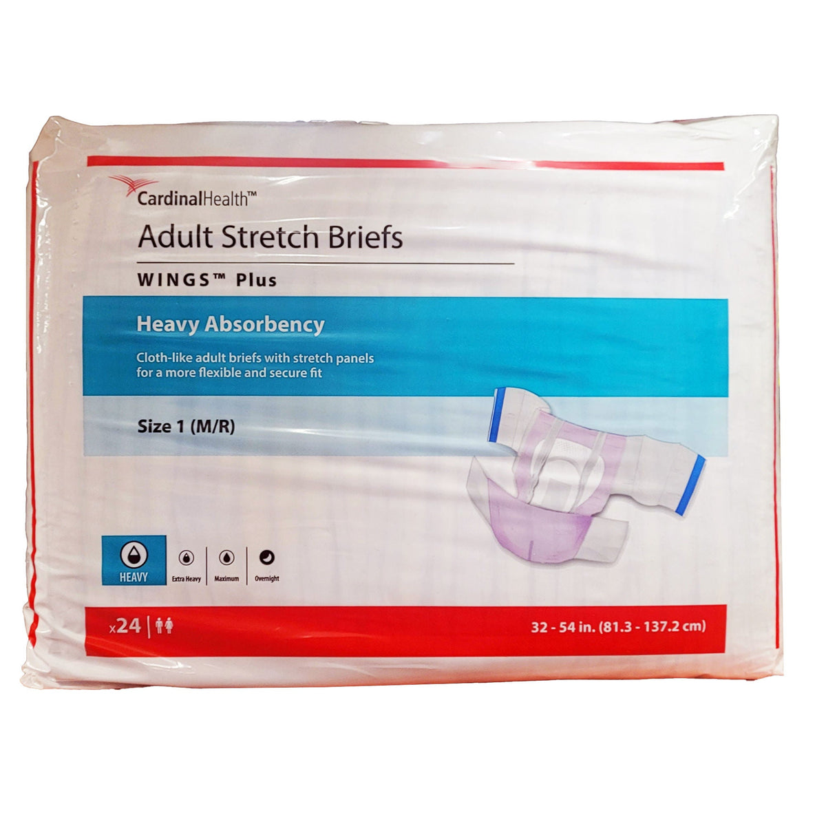 Wings™ Plus Quilted Stretch Heavy Absorbency Incontinence Briefs, Size 1, 96/Cs