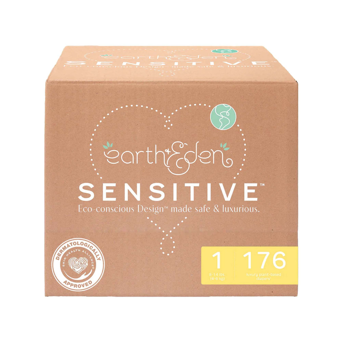 Earth & Eden Sensitive Baby Diapers, Size 1 for Babies Weighing 8 – 14 lbs., 176/CS