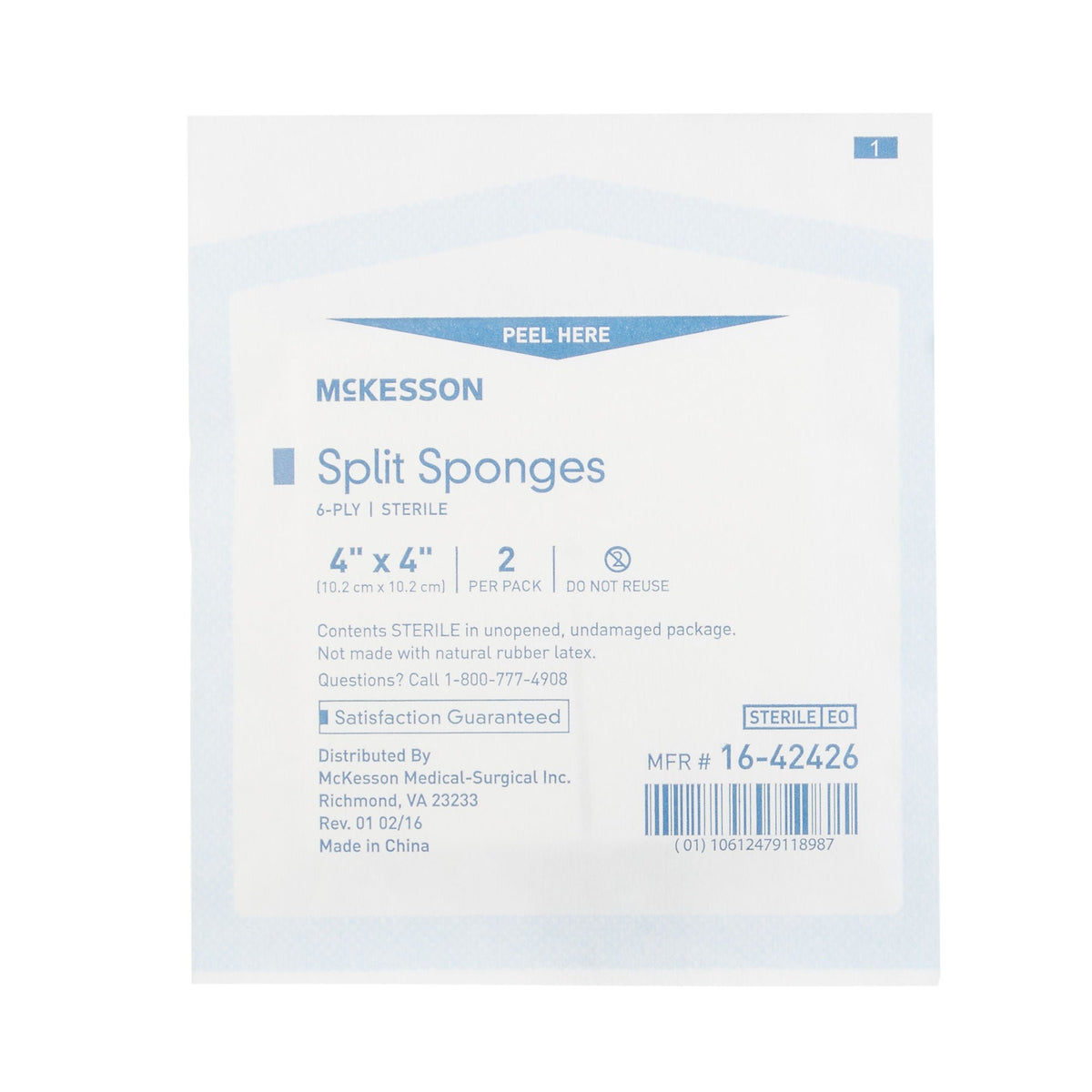 Mckesson Iv/Drain Split Dressing, 4 X 4 Inch, 6-Ply, 300/Cs