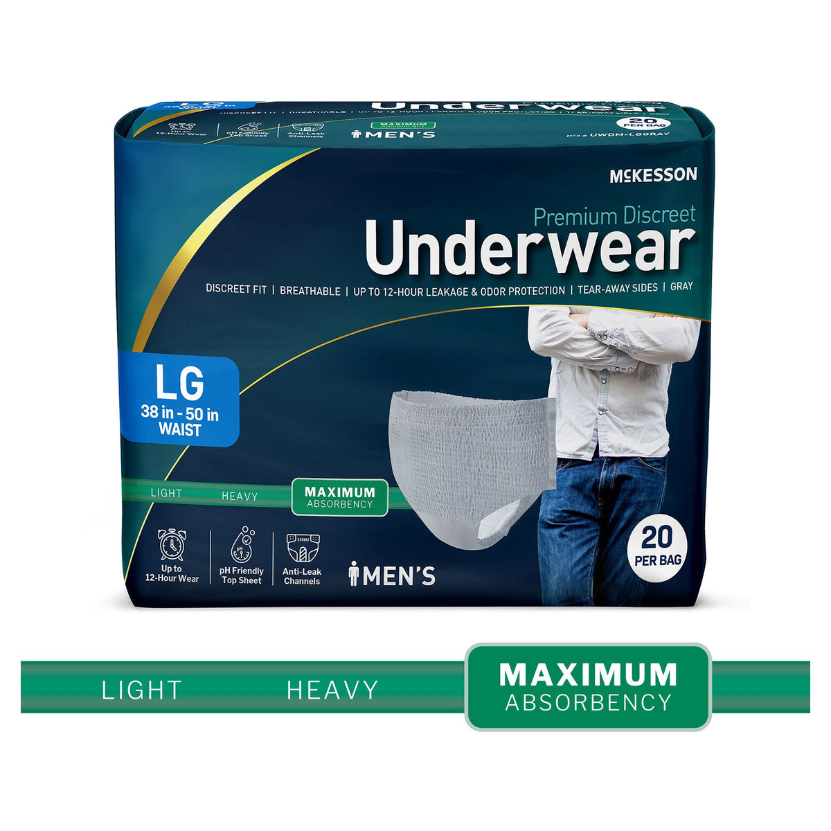 Mckesson Premium Discreet Underwear For Men, Maximum Absorbency, Large, 20/Bg