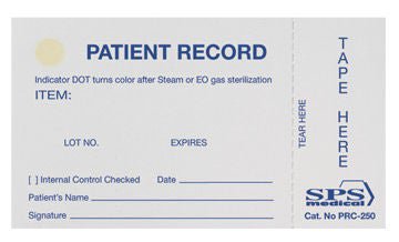 SPS Medical Sterilization Record Card for Tracking Sterilized items to Patient, 250/PK