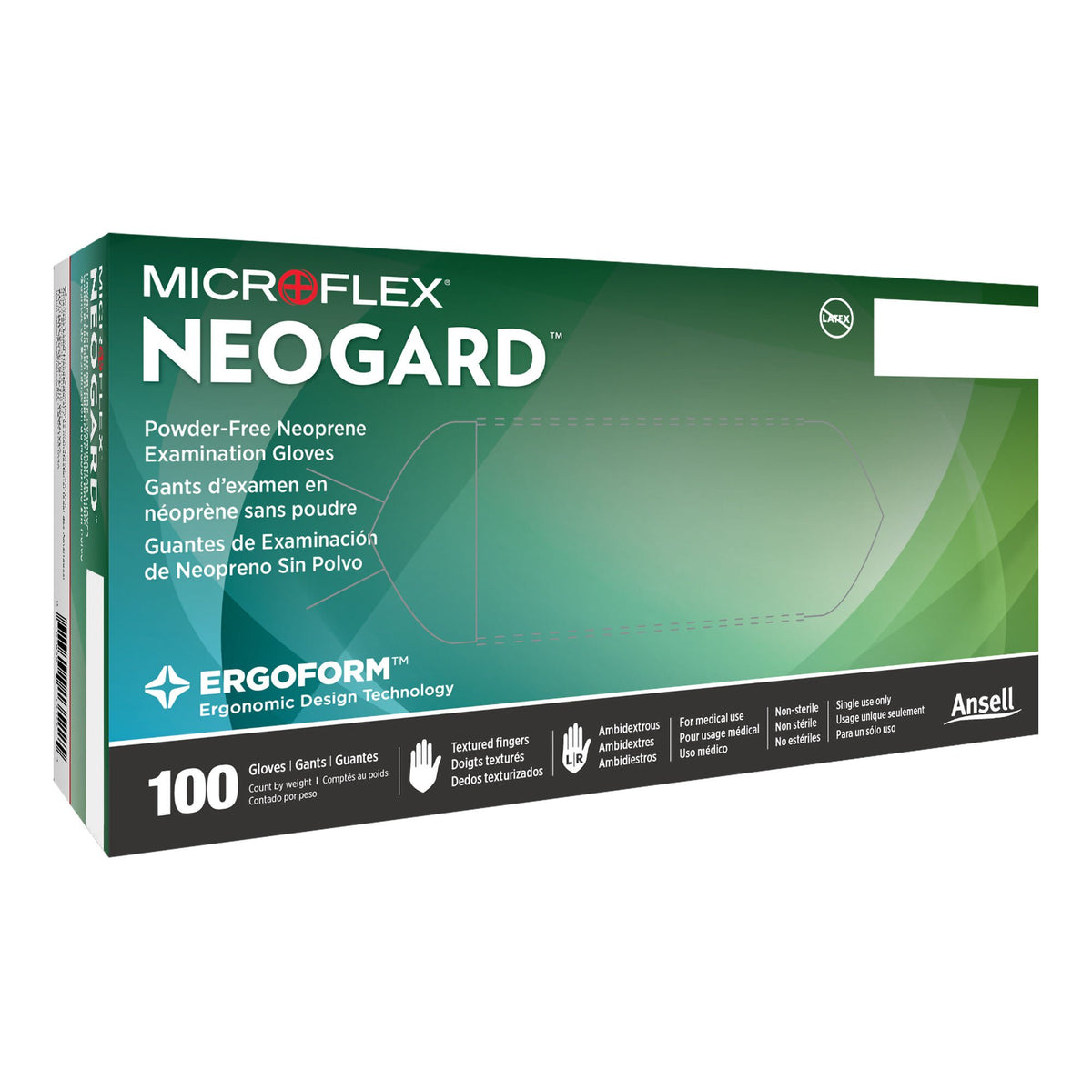 Neogard® Polychloroprene Exam Glove, Large, Green, 1000/Cs