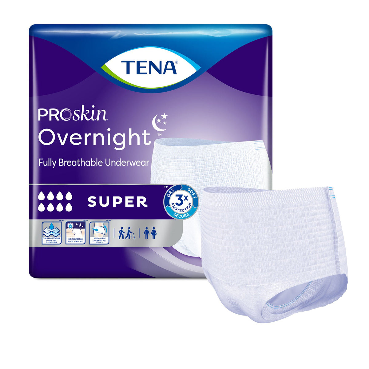 Tena® Proskin Overnight™ Super Fully Breathable Underwear, Large, 56/Cs