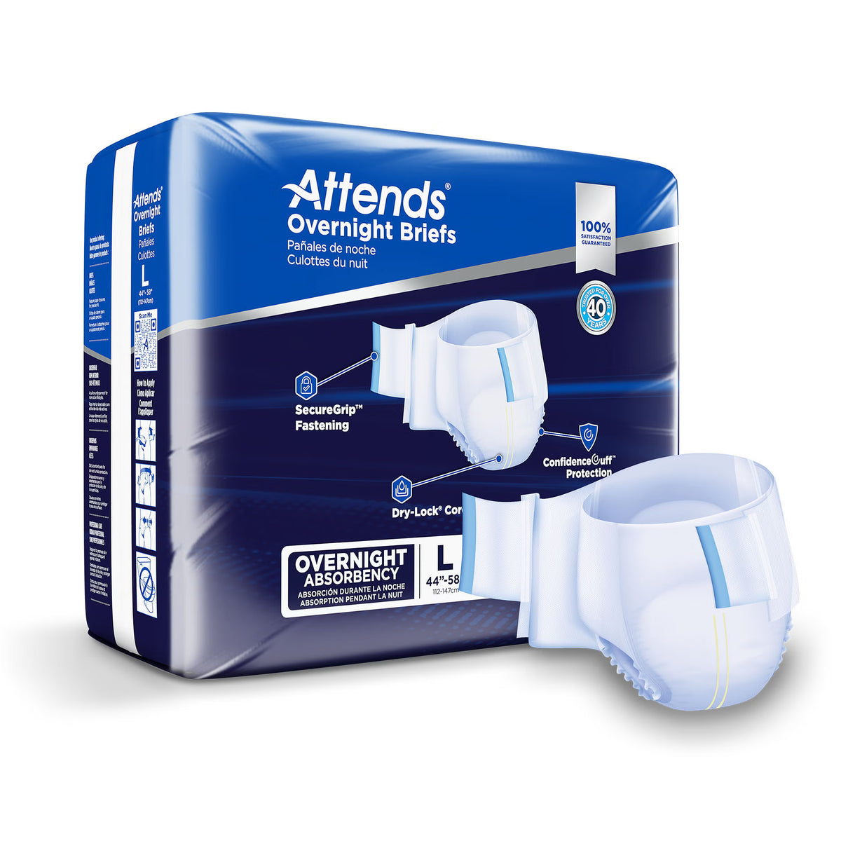 Attends® Briefs With Overnight Protection, Large, 56/Cs